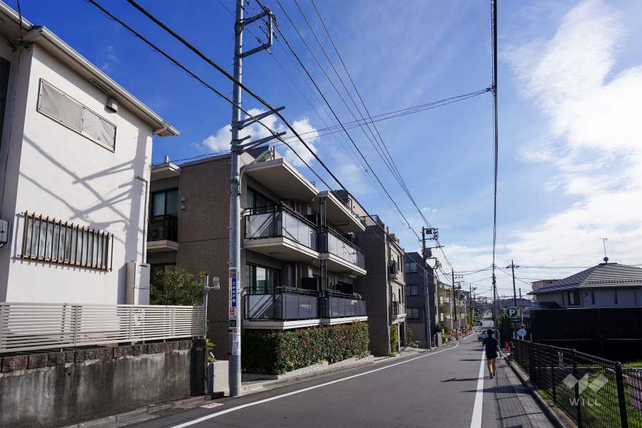 敷地西側の前面道路（北側から）