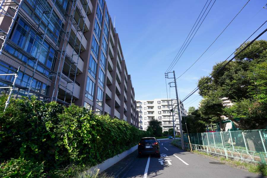 敷地北東側の前面道路（南西側から）