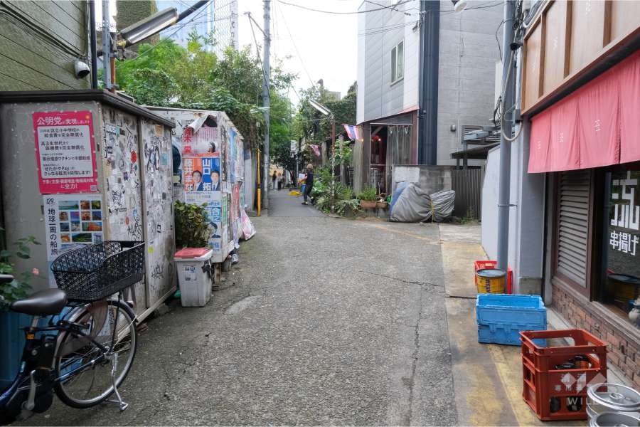 敷地南西側の前面道路（北西側から）