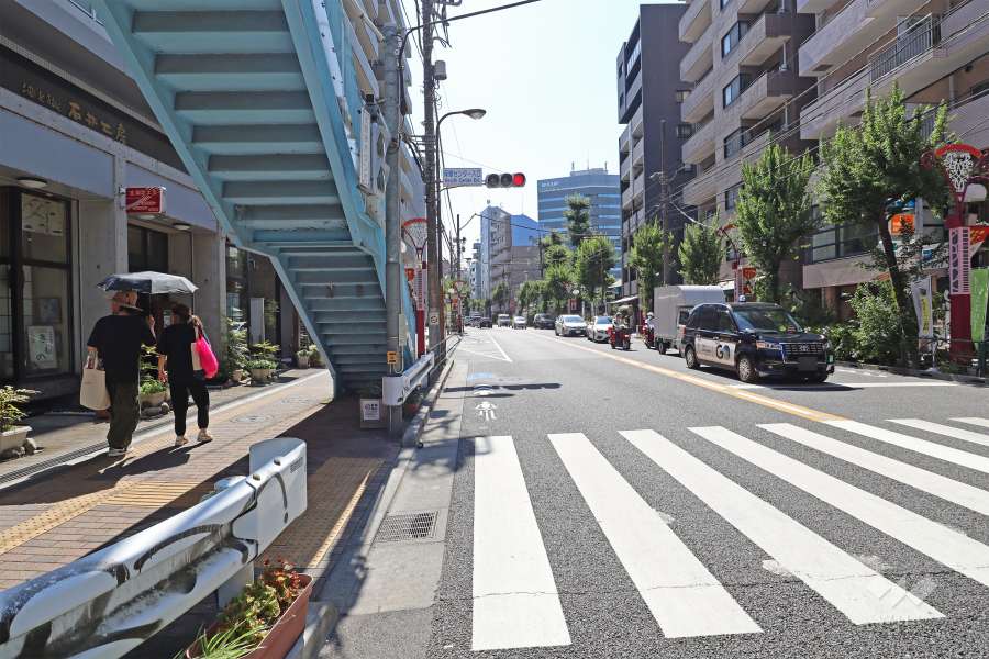 敷地北側の前面道路は世田谷通りです（東側から）。
