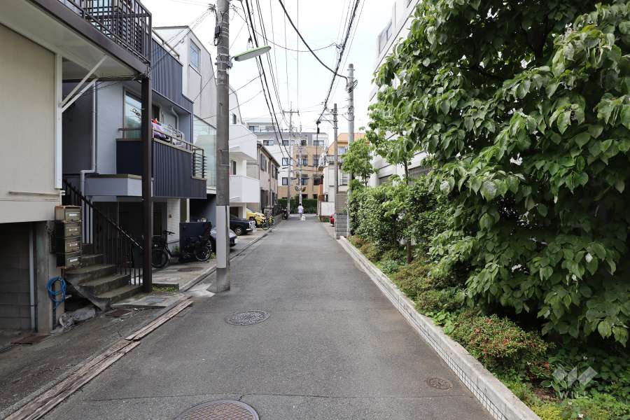 敷地南西側の前面道路（南東側から）