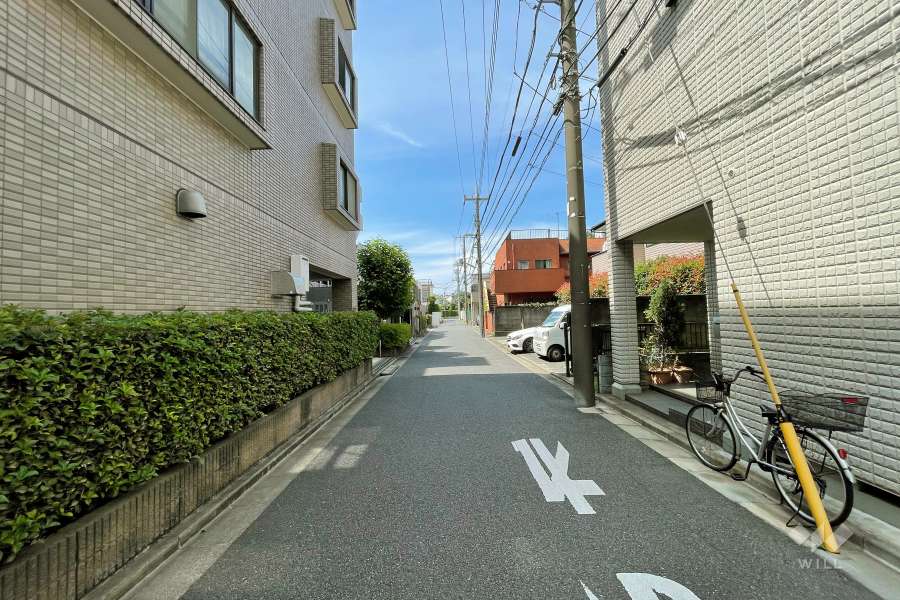 敷地北東側の前面道路（南東側から）