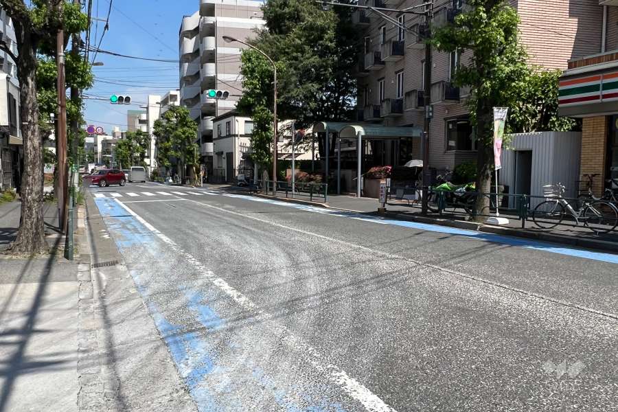敷地の北側前面道路(北西側から)