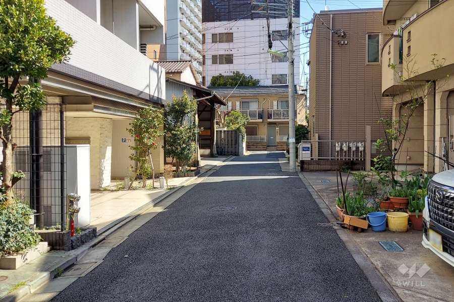 敷地南側の前面道路（西側から）