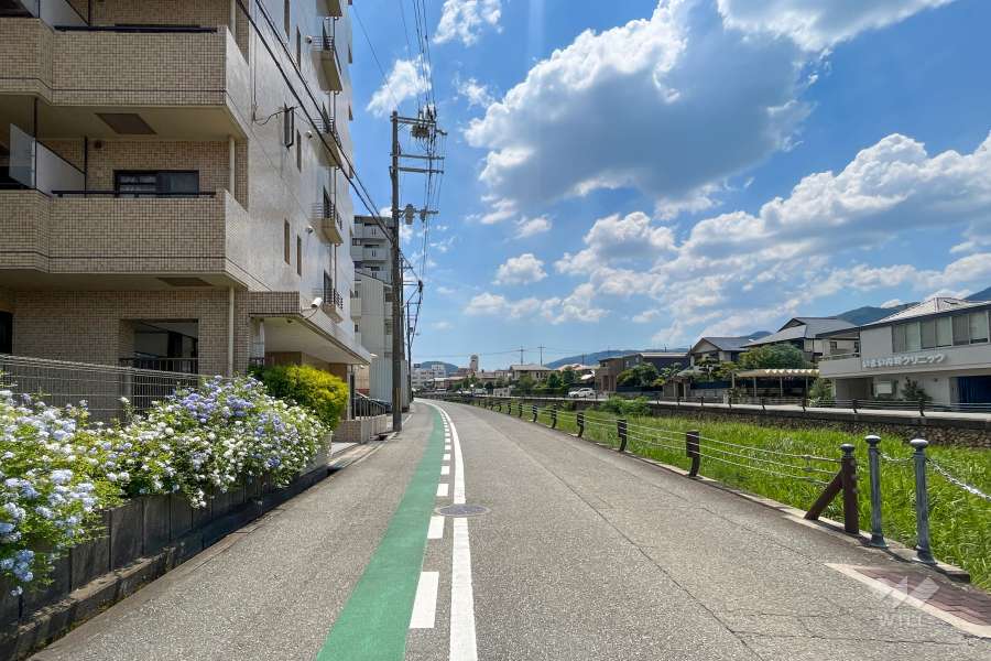 敷地北西側の前面道路（南東側から）