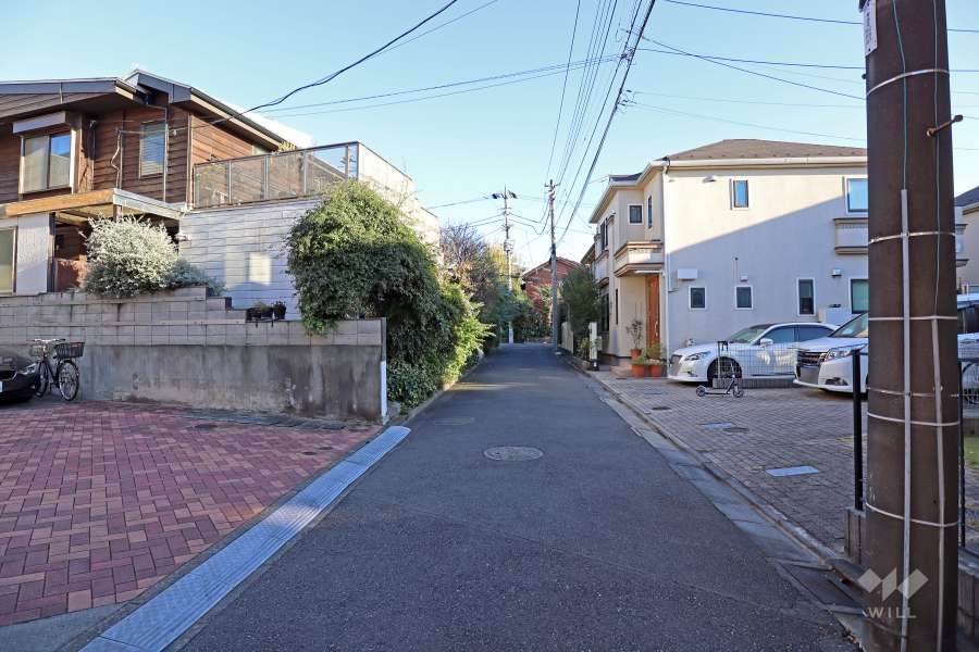敷地南側の前面道路（北西側から）