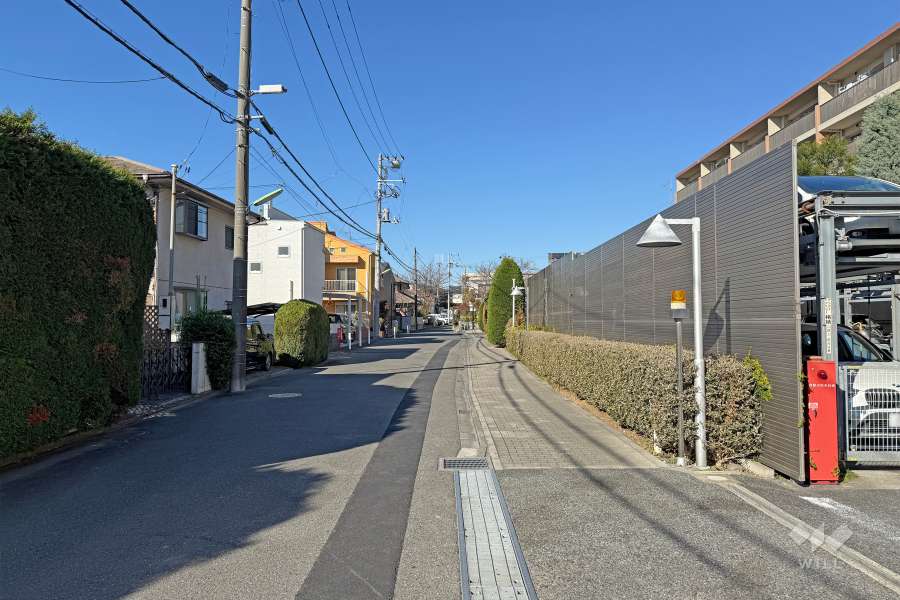敷地南西側の前面道路（南東側から）