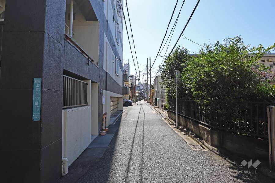 敷地北西側の前面道路（北東側から）