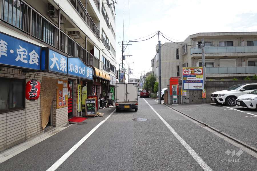 敷地南西側の前面道路（北西側から）