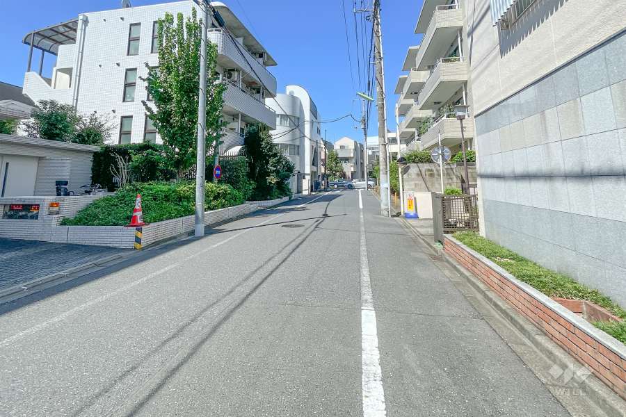 敷地南西側の前面道路（北西側から）