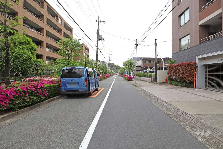 敷地南西側の前面道路（北西側から）