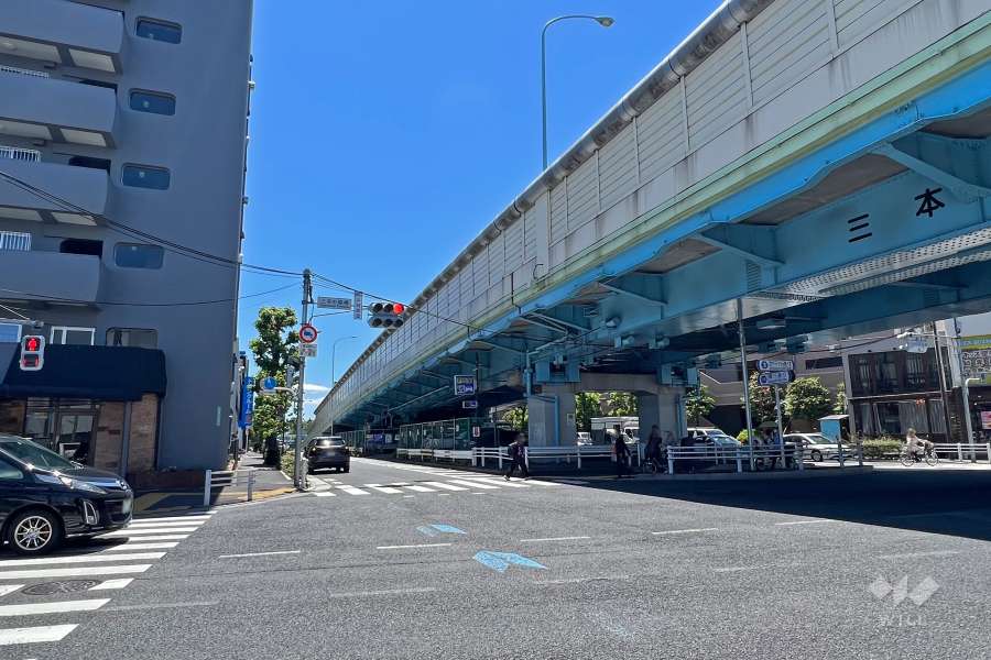 敷地西側の前面道路（環八通り）