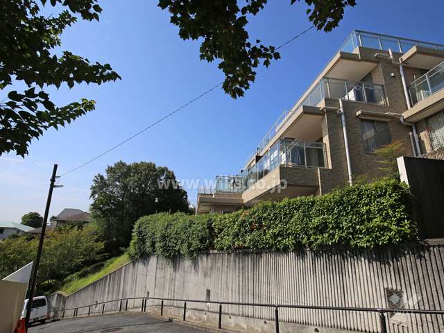 敷地南東側の前面道路。南ひな壇になっています。