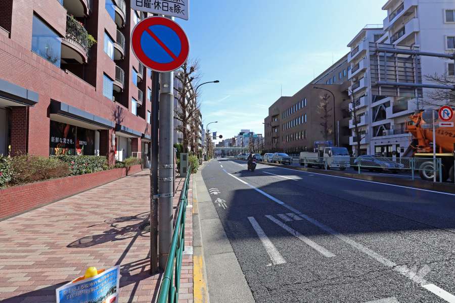 敷地の南側前面道路（西側から）