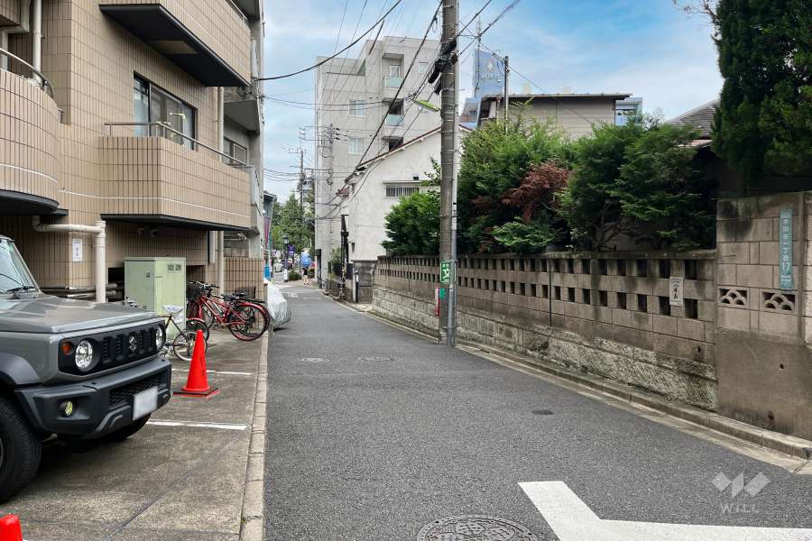 敷地の南側前面道路（西側から）