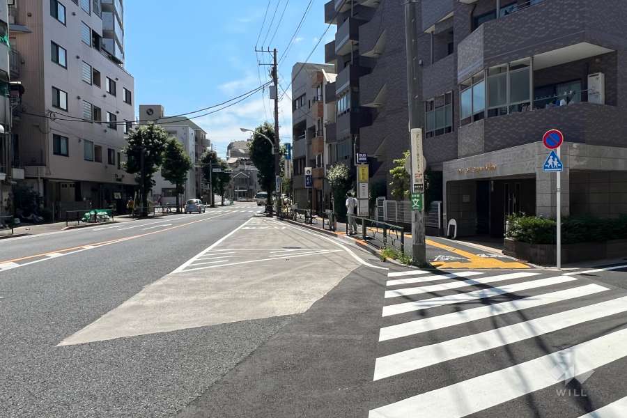 敷地の南東側前面道路(東側から)