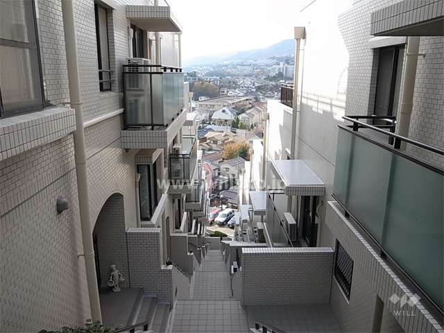 建物は西斜面の敷地に、ひな壇型に配置されています。
