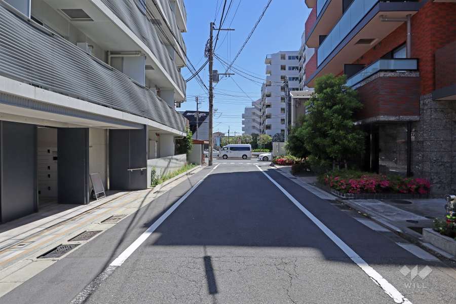 敷地の北西側前面道路（南西側から）