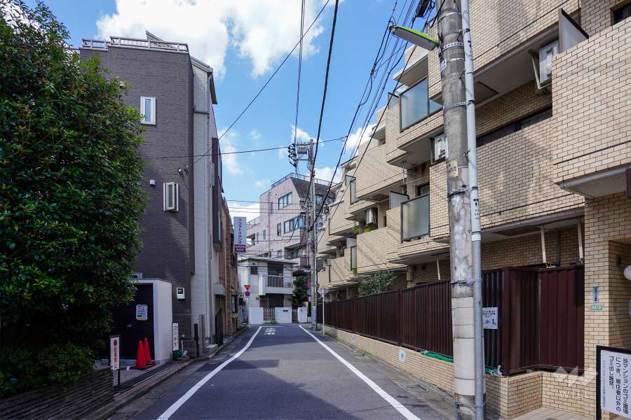 敷地南西側の前面道路（南東側から）