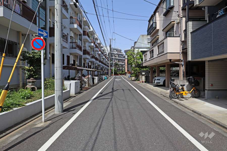 敷地の北東側前面道路（西側から）