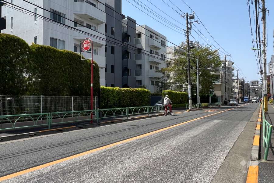 敷地の北西側前面道路(北東側から)