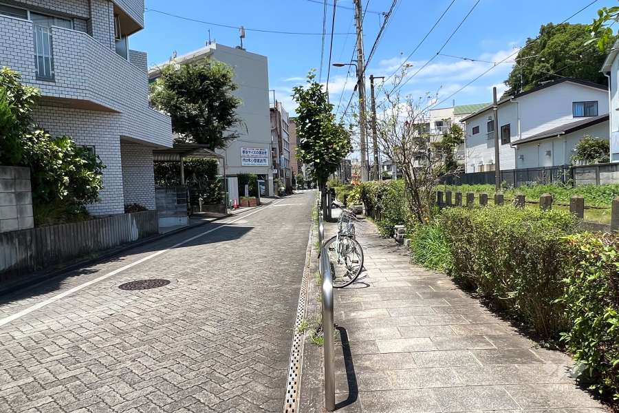 敷地北東側の前面道路(南東側から)