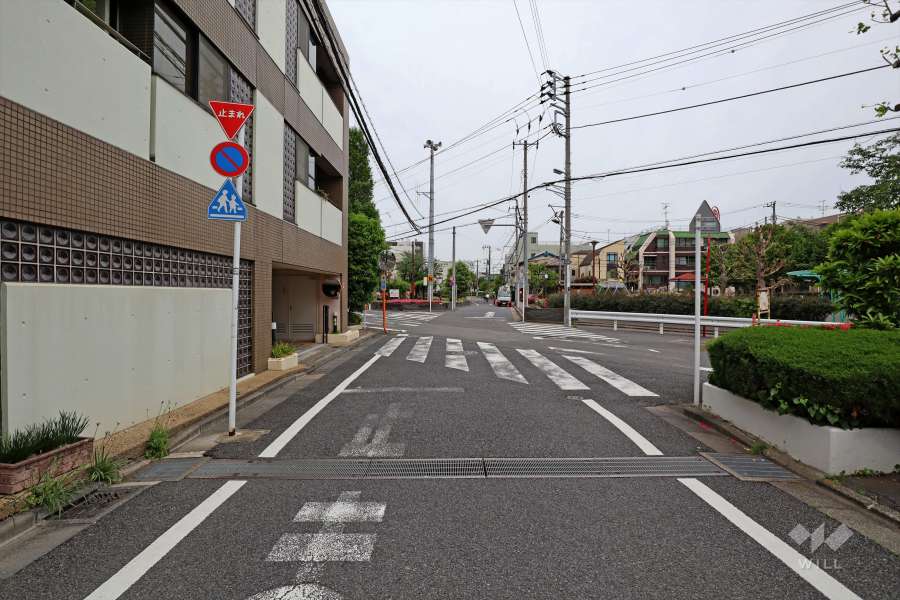 敷地南東側の前面道路（南西側から）