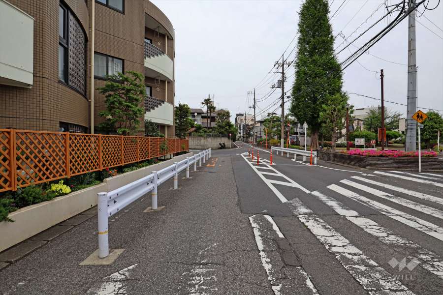 敷地南東側の前面道路（南西側から）