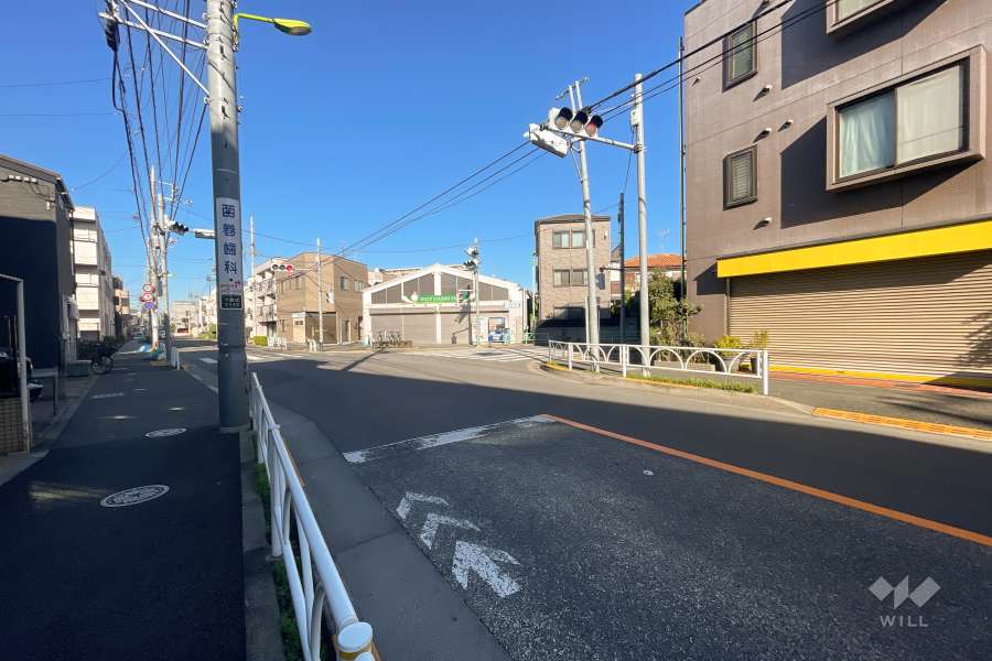 敷地北東側の前面道路（南東側から）