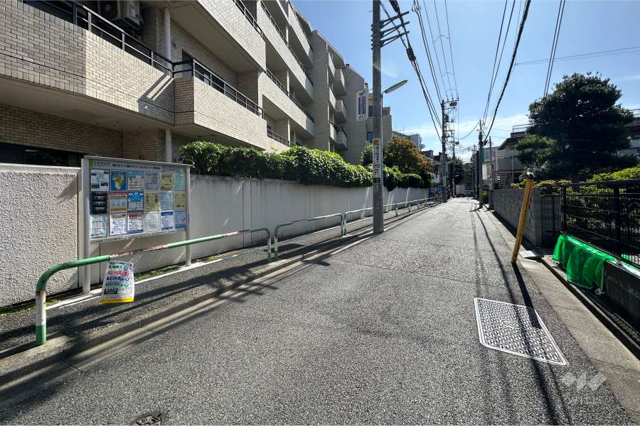 敷地南西側の前面道路（北西側から）