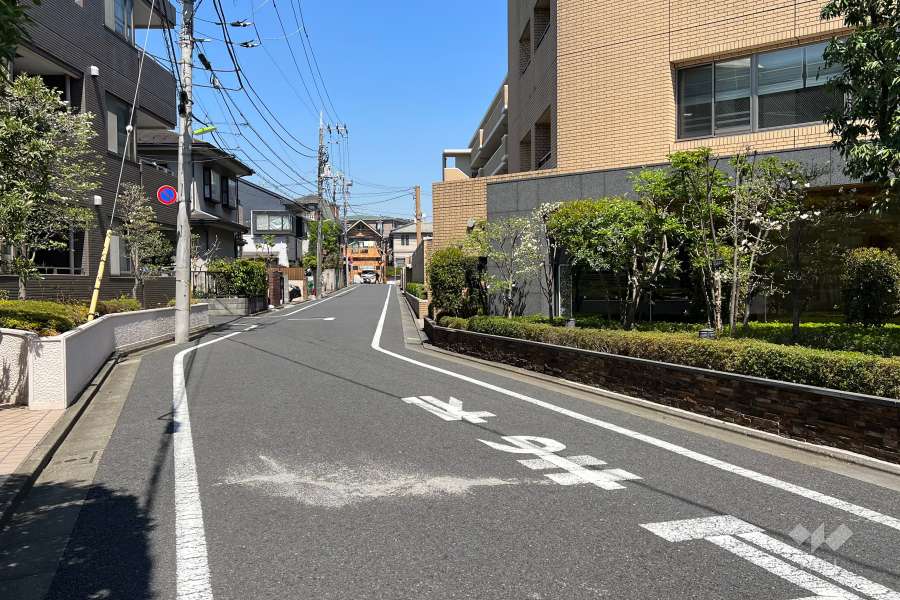 敷地の北西側前面道路(南西側から)