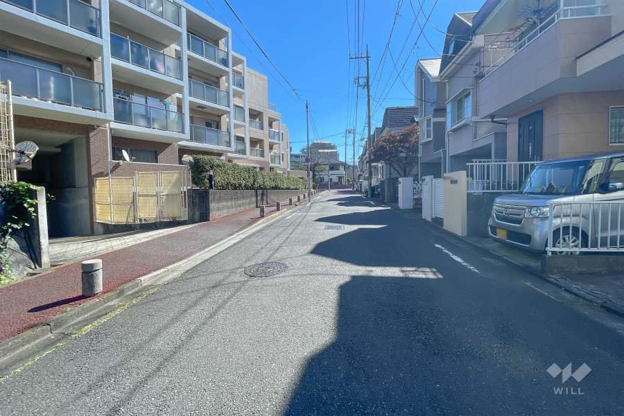 敷地南西側の前面道路（北西側から）