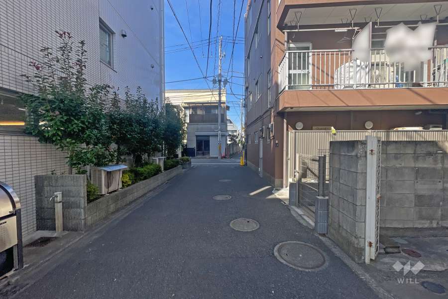 敷地西側の前面道路（北側から）