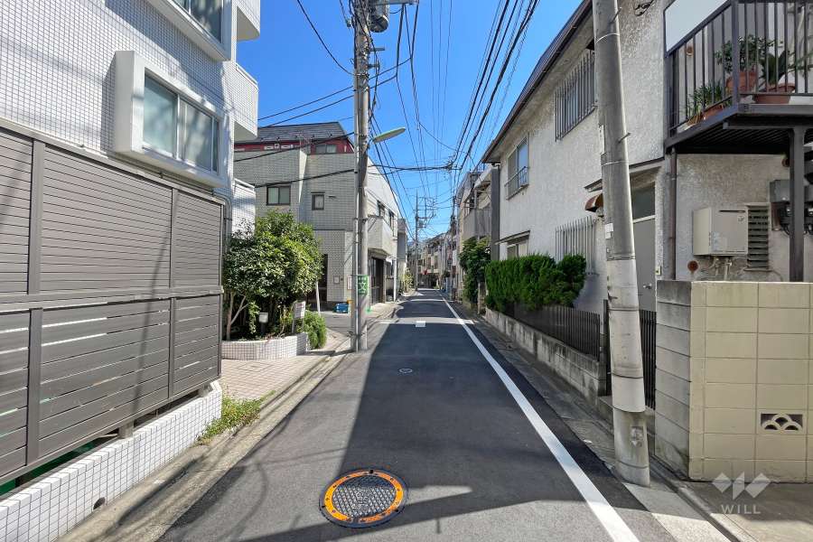 敷地西側の前面道路（北側から）