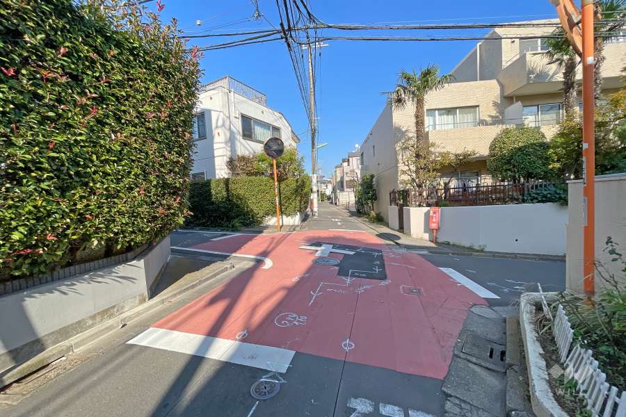 敷地南東側の前面道路（南西側から）