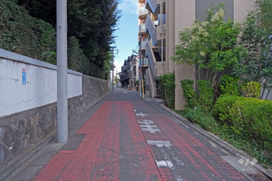 敷地南西側の前面道路（南東側から）