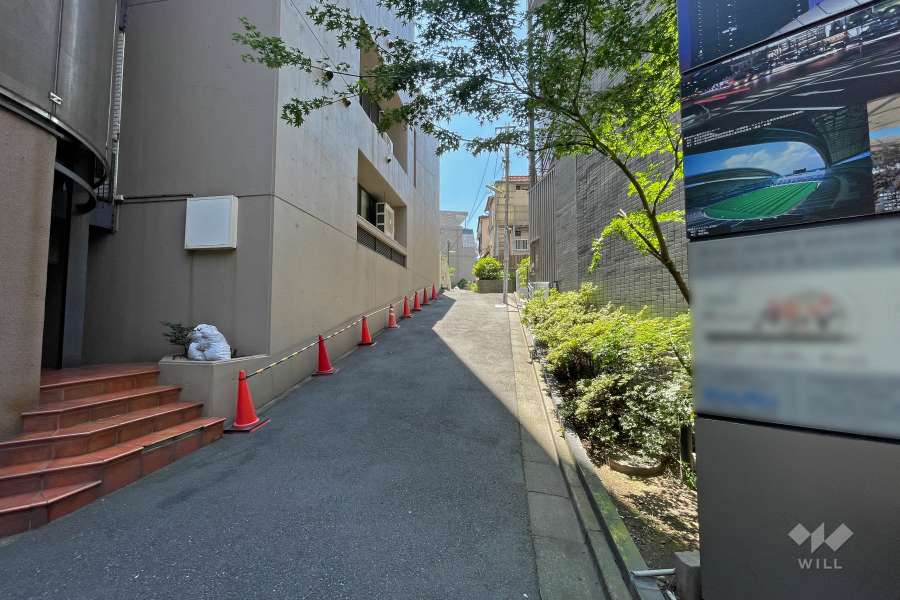 敷地南西側の前面道路（北西側から）