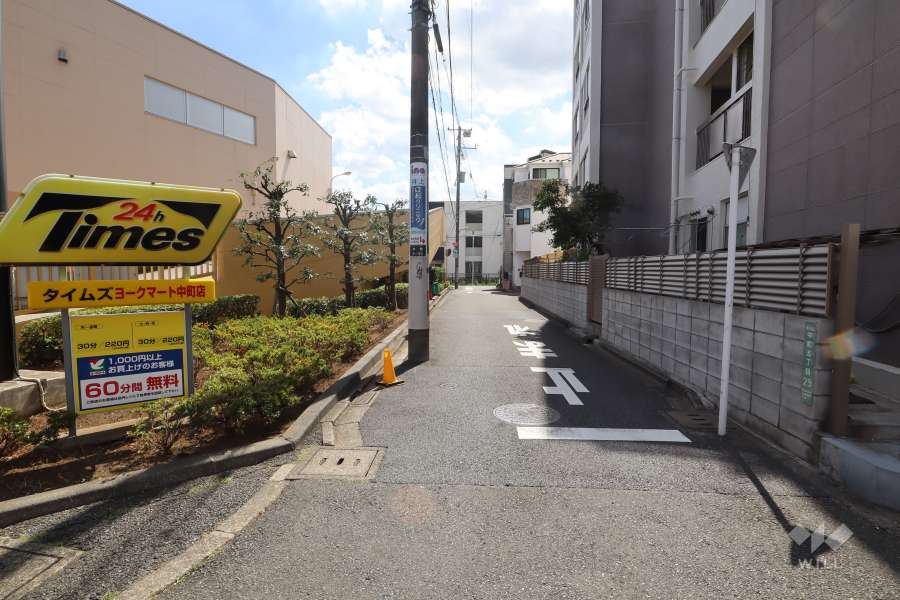 敷地南東側の前面道路（北東側から）