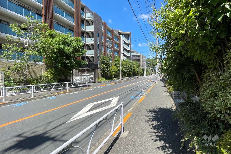 敷地北東側の前面道路（南東側から）