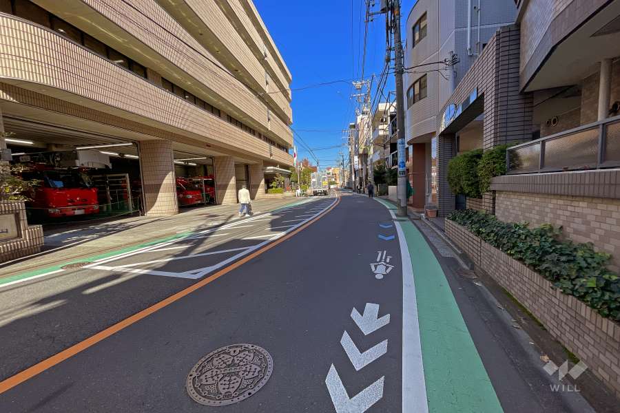 敷地北西側の前面道路（南西側から）