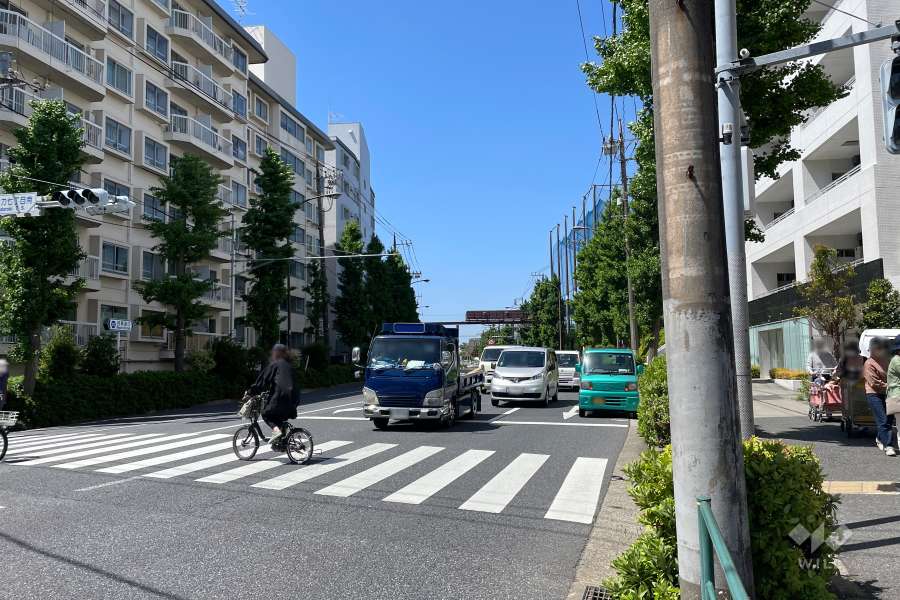 敷地南東側の前面道路（北東側から）