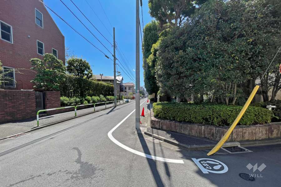 敷地東側前面道路と南側道路。南・東・北の三方が接道した開放感ある立地です。