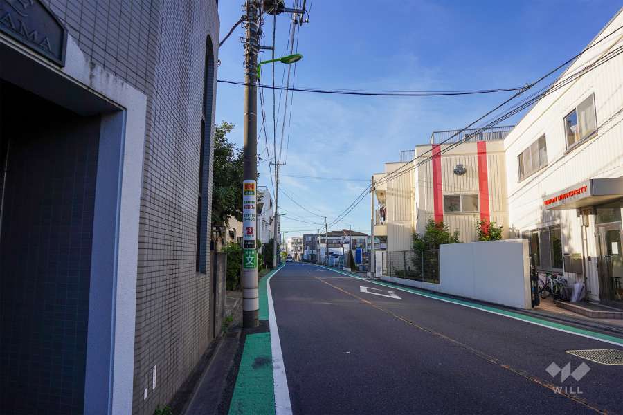 敷地北東側の前面道路（南東側から）