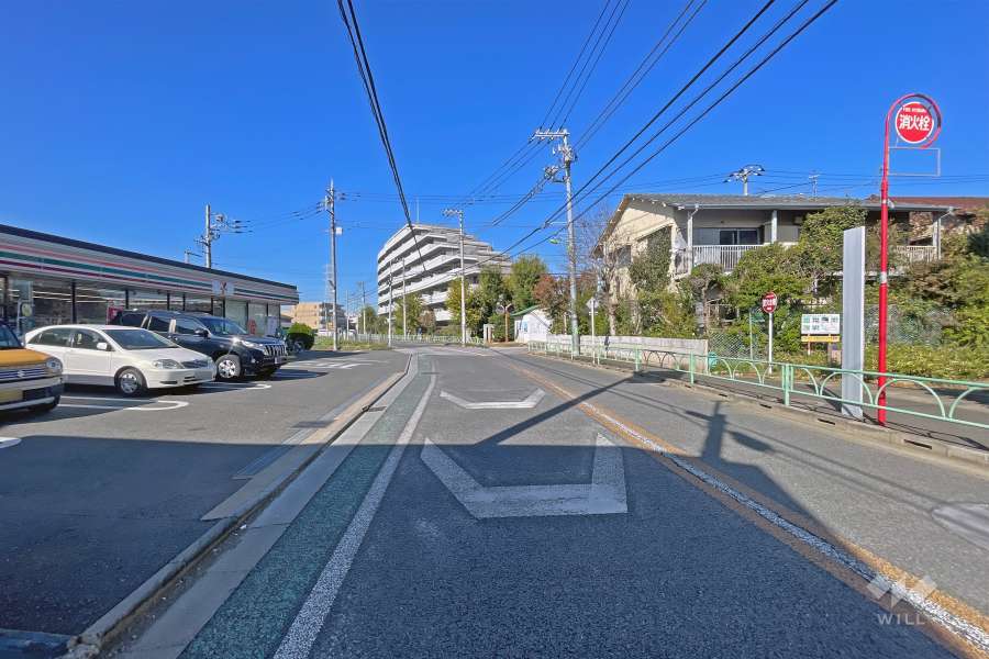 敷地西側の前面道路は烏山通りです（南側から）。