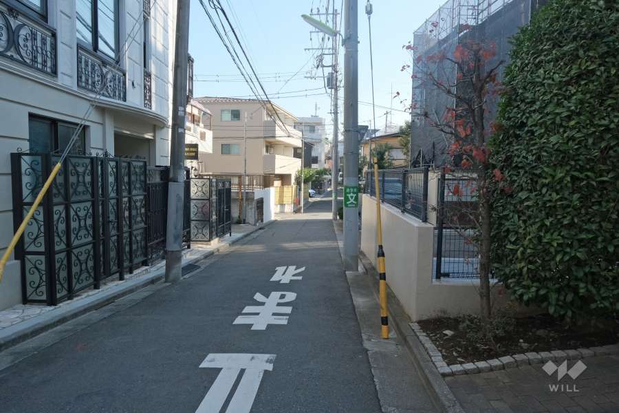 敷地の北側前面道路（西側から）