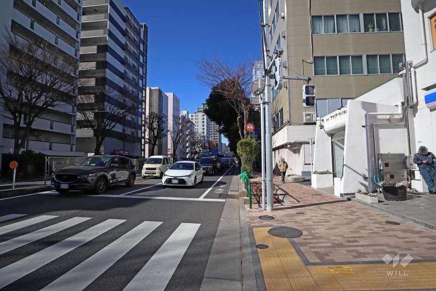 敷地南西側の前面道路(南東側から)