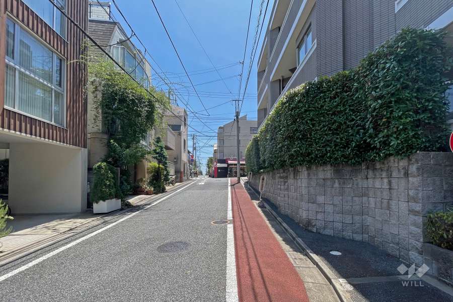 敷地北東側の前面道路（北西側から）