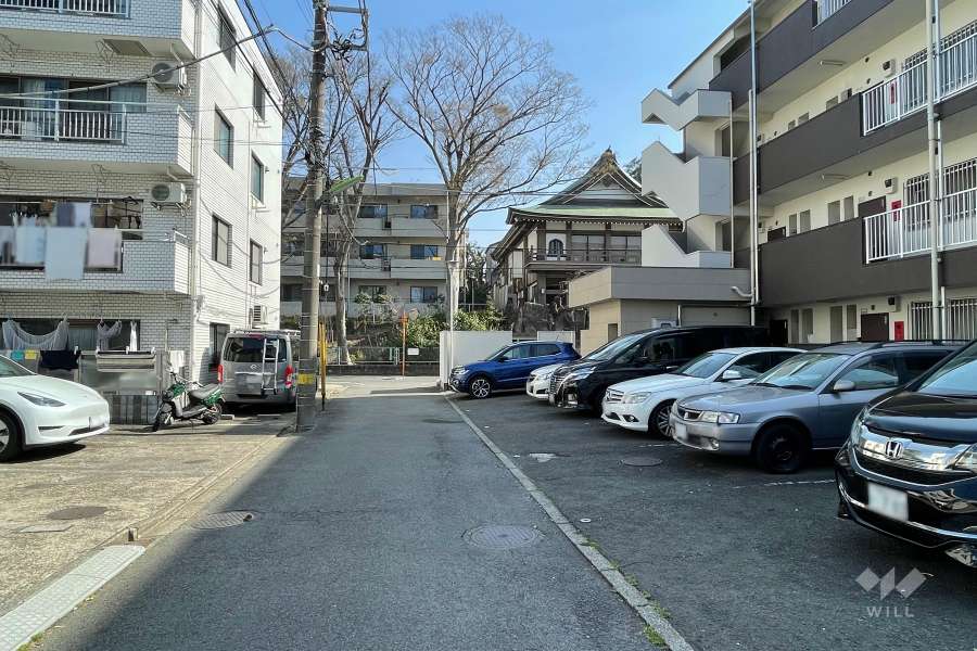 敷地の北西側前面道路（南西側から）