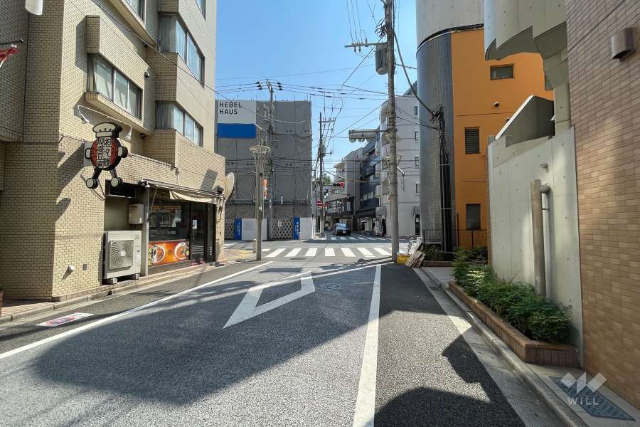 敷地の南側前面道路（西側から）