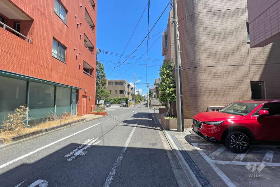 敷地南西側の前面道路（北西側から）